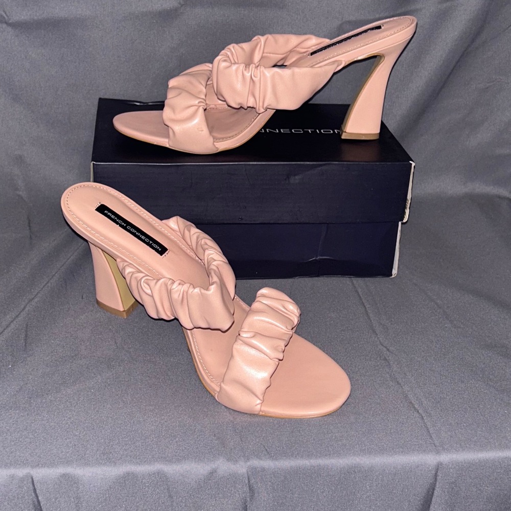French Connection Women Blush Ruched Block Heel Slide Sandals Shoes US 11‎